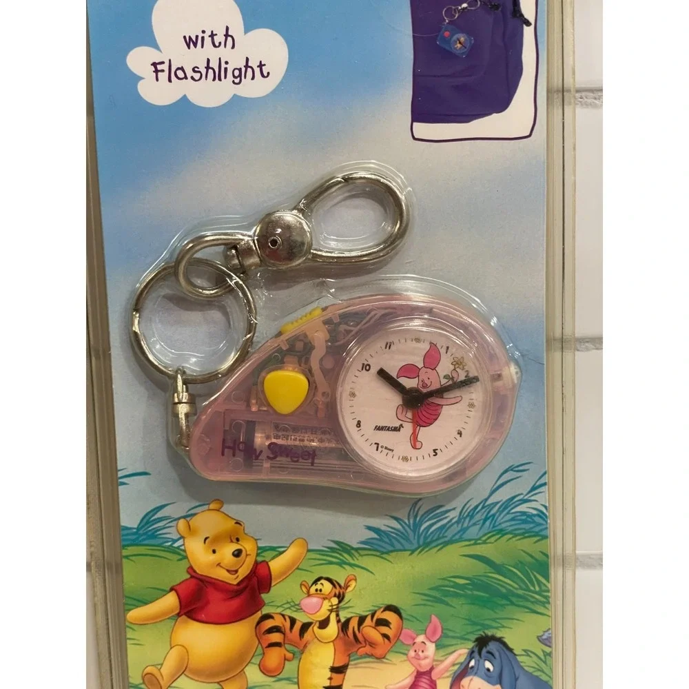 Vintage Piglet Winnie the Pooh Mini Clip-on Alarm Clock Flashlight Pink New